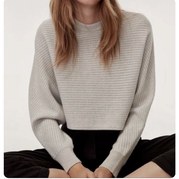 Aritzia Sweaters - NWOT Aritzia Wilfred Free Lolan Cropped Sweater Wool Linen Blend Light Gray XXS